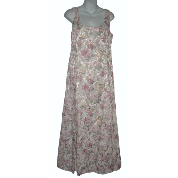 Jessica McClintock Dress Vintage 80's Cottagecore Floral Shiny Coquette Romantic - Picture 2 of 12